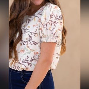 Cream Floral Short Sleeve Top